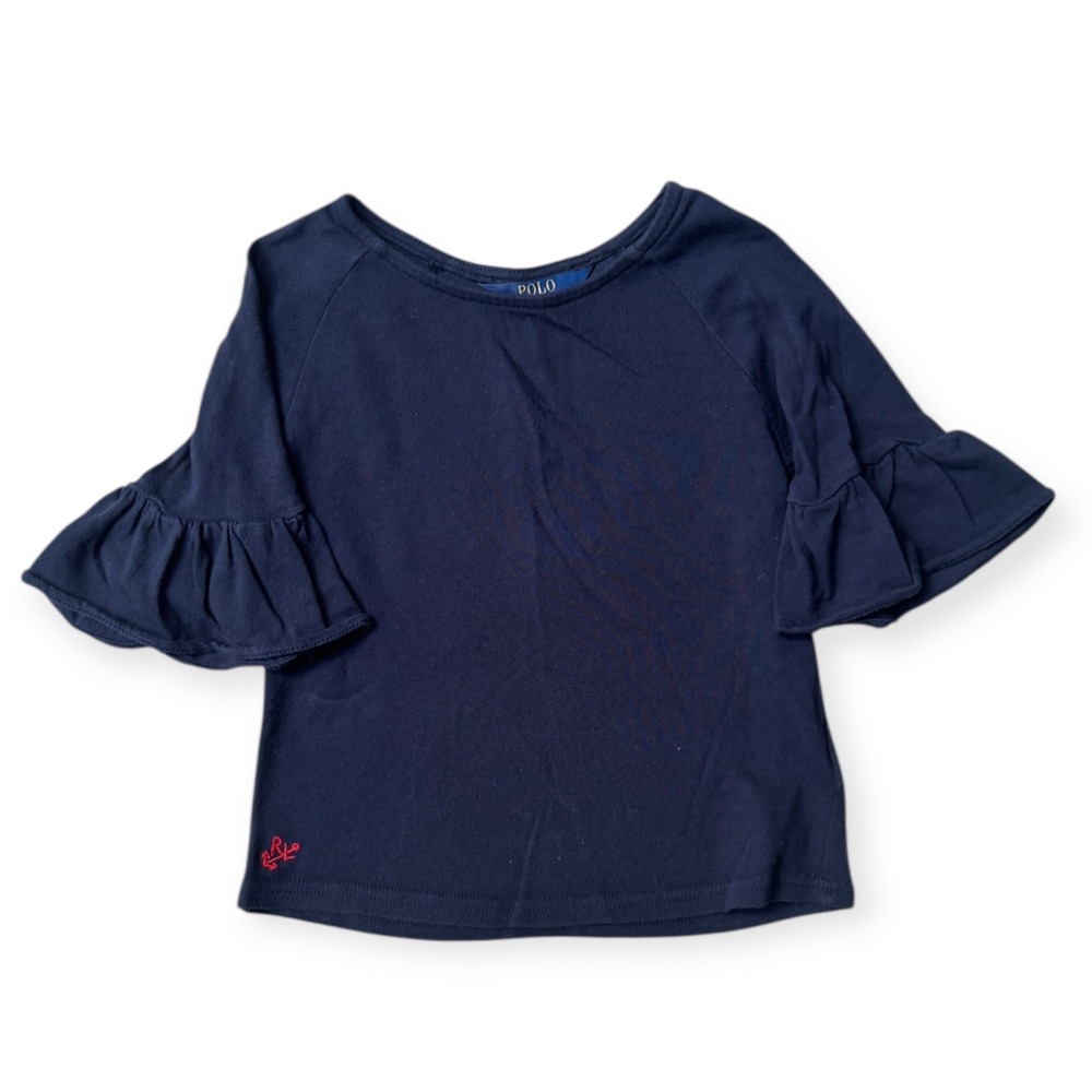Polo Ralph Lauren Girls Navy Blue Ruffle Sleeve Top Size 6